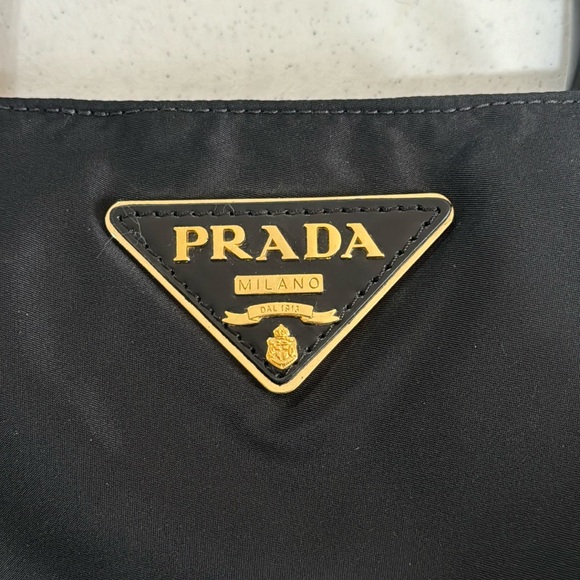 PRADA Tessuto Tote Bag Nylon with Gold Triangle Large Logo Plate Shoulder Bag - Picture 6 of 16